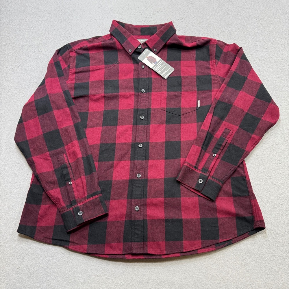 Vintage Eddie Bauer Flannel Shirt Men's 2XL Red Black Buffalo Plaid Deadstock